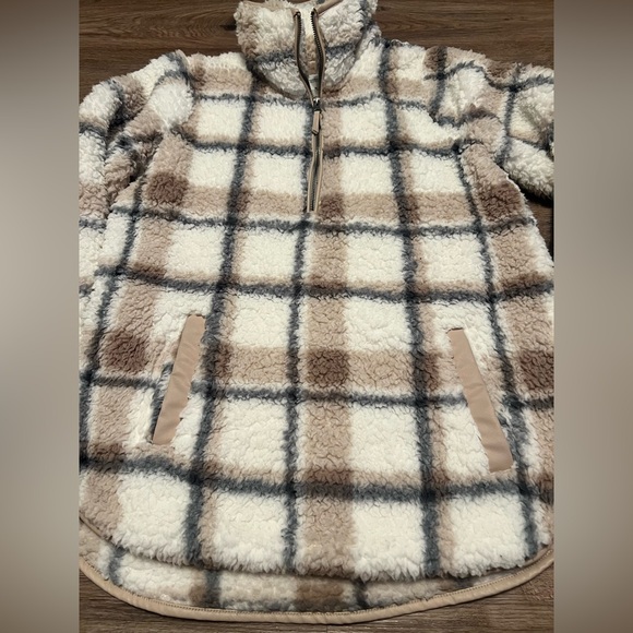 Abercrombie & Fitch Soft A&F AF Collection Quarter Zip Plaid Sherpa Pullover M - Picture 2 of 6